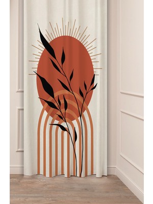 Greendecor Bohem Güneş Nur Yaprak Desenli Dijital Baskılı Fon Perde (Tek Kanat) Modern Tasarımlı Şık Soft Perde