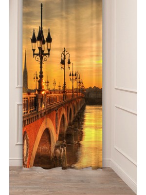 Greendecor Köprü Kale Müze Tarih Antik Şehir Manzara Özel Tasarım Dijital Baskılı (Tek Kanat) Şık Fon Perde