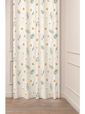 Greendecor Çiçekler Yaprak Papatya Pastel Bohem Özel Tasarım Dijital Baskılı (Tek Kanat) Bej Krem Şık Fon Perde