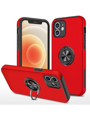 Alem Iphone 12 Kılıf Elit Yüzüklü Kapak - Kırmızı