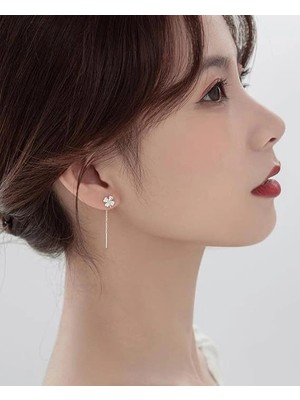 ShellWetr Kadın Küpe Eda Minimal Tasarım Yonca Kadın Gümüş Küpe Minimal Tasarım Sevenlere En Özel Hediye