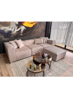 Erduran Mobilya Angelo 3 Modül Artı Puf Bayb Face 02 Köşe Koltuk Takımı