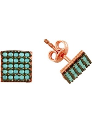 Normadia Kadın Gümüş Rose Turkuaz Taşlı Kare Küpe Şık ve Zarif Tasarım