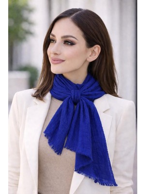 Hayalet Bambu & Pamuk Şal – Doğal Dokulu, Ütü Gerektirmeyen Şıklık - Saks Mavi