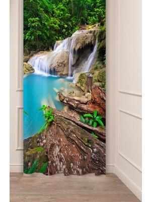Greendecor Şelale Doğa Orman Ağaç Tabiat Manzara Özel Tasarım Dijital Baskılı (Tek Kanat) Modern Şık Fon Perde