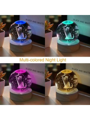 Keyfim Shop Kişiye Işıklı Ahşap Kaideli Aya Uzanan Kedi Temalı Cam Küre 8*6cm