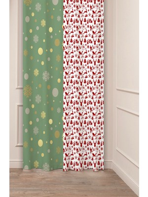 Greendecor Yılbaşı Çam Ağacı Noel Ağacı Kar Yeni Yıl Christmas Desenli Özel Tasarımlı Dijital Baskılı Fon Perde