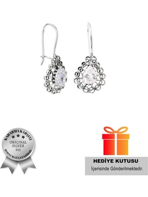Normadia 925 Ayar Gümüş Zirkon Taşlı Damla Model Kadın Küpe, Özel Kutulu
