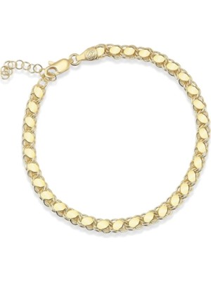 Normadia 925 Ayar Gümüş Gold Kaplama Arpa Model Zincir Bileklik 18 Cm+3 cm Uzatma