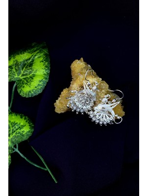 Normadia El Işçiliği Telkari Gümüş Tavus Kuşu Model Küpe