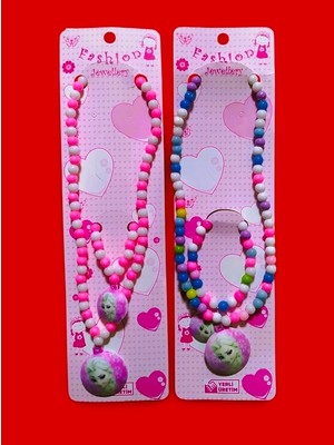 2'li Elsa Anna Kolye ve Bileklik Set, Frozen Çocuk Kolyesi ve Bilekliği(4 Parça)