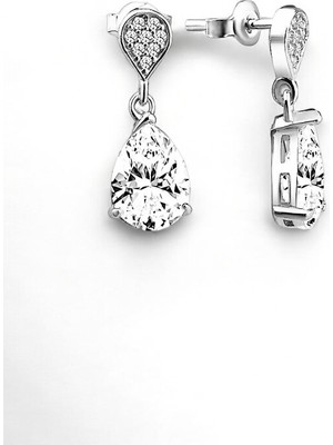 Normadia Parlak Gümüş 925 Ayar Rodyumlu Zirkon Taşlı Şık Damla Küpe