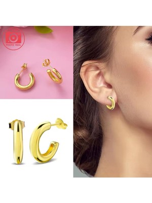 Normadia Altın Renk Yuvarlak Açık Halka Minimal Küpe, Şık ve Zarif Takı