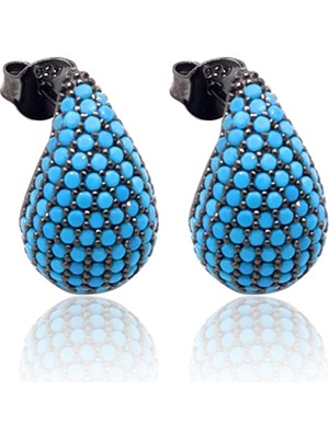 Normadia Kadın Gümüş Küpe, Firuze Taşlı, Damla Kesim, 925 Ayar, Şık Takı