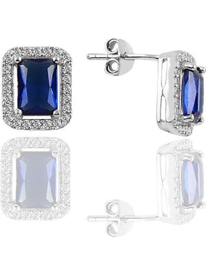 Normadia Gümüş Baget Kesim Safir Taşlı Zarif Küpe, Şık ve Parlak Tasarım