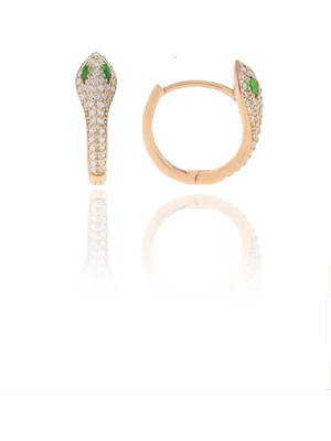 Normadia Yeşil Taşlı Gümüş Yılan Halka Küpe, Şık ve Modern Takı Tasarımı