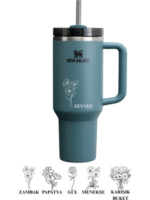 Kişiye Özel Stanley Quencher Pipetli Termos 1,18 Özel Isimli Petrol Mavisi