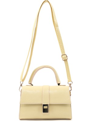 SHAKA Kırışık Dokulu Sarı SHK308 Suni Deri Çıtçıtlı Ayarlanabilir Askılı Kadın El, Kol ve Omuz Çantası