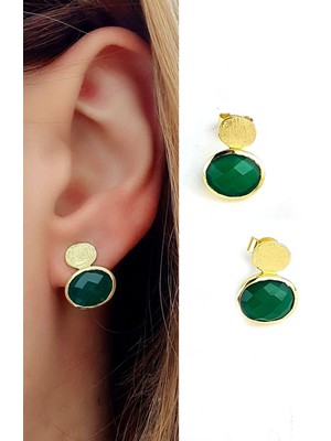 Normadia Kök Zümrüt Taşlı 925 Ayar Gümüş ve Altın Kaplama Küpe