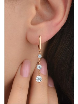 Normadia 925 Ayar Gümüş Zirkon Taşlı Tria Model Rose Küpe