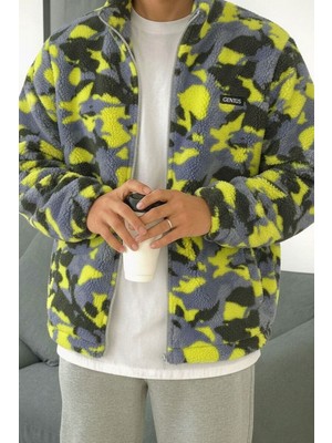 Genius Store Oversize Peluş Tam Fermuarlı Sweatshirt Peluş Içi Polarlı Sherpa Kumaş Sweatshirt