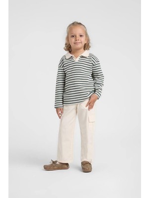 Escabel Erkek Çocuk Polo Yaka Cizgili Sweatshirt 1-5 Yaş Yeşil