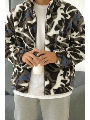 Genius Store Oversize Peluş Tam Fermuarlı Sweatshirt Peluş Içi Polarlı Sherpa Kumaş Sweatshirt