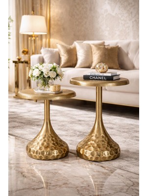 Valda Home 2’li Gold Eskitme Dövme Demir  Sehpa Seti