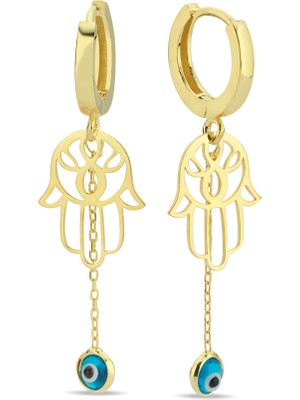 Normadia 925 Ayar Gümüş Gold Kaplama Nazar Fatma Eli Halka Küpe