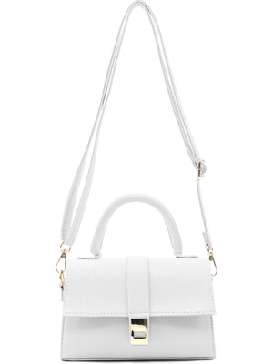 SHAKA Kırışık Dokulu Beyaz SHK308 Suni Deri Çıtçıtlı Ayarlanabilir Askılı Kadın El, Kol ve Omuz Çantası