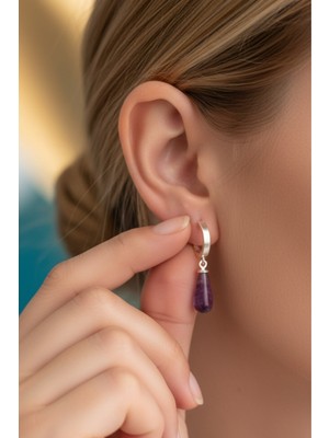 Normadia 925 Ayar Gümüş Ametist Taşlı Zarif Halka Küpe