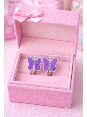 miraç gümüş takı atölyem 925 Ayar Gümüş Mineli Kelebek Detaylı Çocuk Küpesi