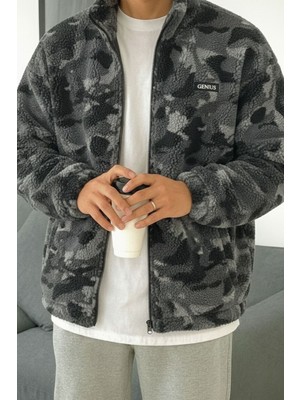 Genius Store Oversize Peluş Tam Fermuarlı Sweatshirt Peluş Içi Polarlı Sherpa Kumaş Sweatshirt