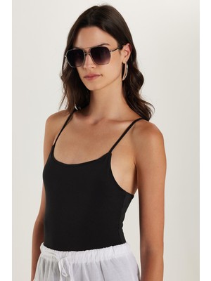 Tudors Kadın Standart Fit Ince Askılı Çıtçıtlı Siyah Body