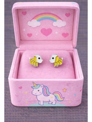 miraç gümüş takı atölyem 925 Ayar Gümüş Köpek Detaylı Mineli Çocuk Küpesi