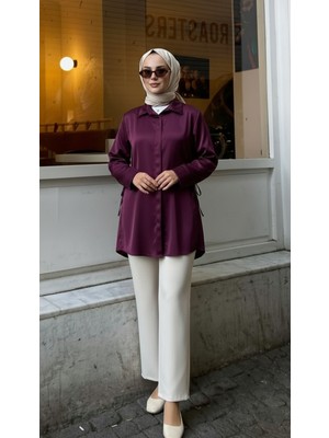 Foremia Yan Bağlamalı Saten Tunik-Mürdüm