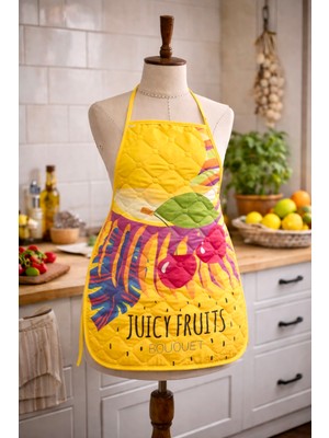 Limon Soft Kapitoneli Sıvı Geçirmez Leke Tutmaz Mutfak Önlüğü Dijital Baskılı Önlük Juicy Fruits