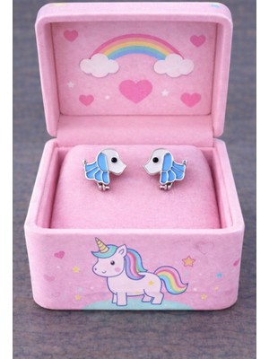 miraç gümüş takı atölyem 925 Ayar Gümüş Köpek Detaylı Mineli Çocuk Küpesi