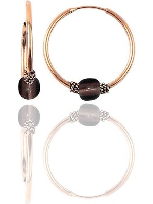 Normadia Şık Gümüş Rose 17MM Açık Kahverengi Taşlı Halka Küpe