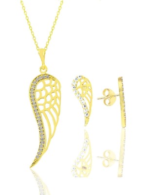 Normadia Gümüş ve Altın Yaldızlı Zirkon Taşlı Kanat Takı Seti, Şıklık ve Zarafet