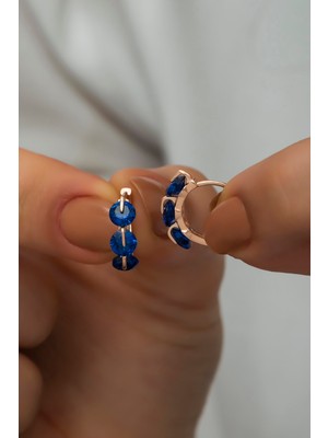 Normadia 925 Ayar Gümüş Lacivert Taşlı 3'lü Halka Küpe, Şık ve Modern Tasarım