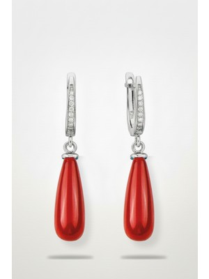 Normadia 925 Ayar Gümüş Uzun Damla Mercan Taşlı Kadın Küpe