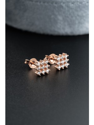 Normadia 925 Ayar Gümüş Rose Kaplama Minimal Kare Model Küpe