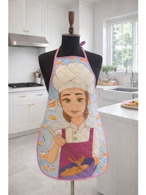 Limon Soft Kapitoneli Sıvı Geçirmez Leke Tutmaz Mutfak Önlüğü Dijital Baskılı Önlük Bake Girl