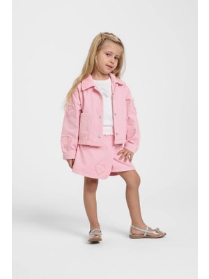 Escabel Kız Bebek Kalp Işlemeli Dokuma Şort Etek 1-5 Yaş Pembe