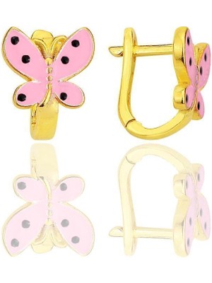 Normadia Pembe Mineli Kelebek Çocuk Küpesi, Zarif ve Renkli Takı Hediye