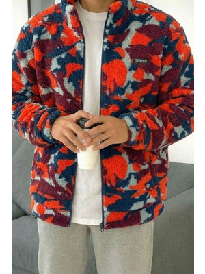 Genius Store Oversize Peluş Tam Fermuarlı Sweatshirt Peluş Içi Polarlı Sherpa Kumaş Sweatshirt