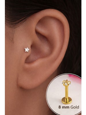 Sacce Scarves & Accessories Gold Çelik Yıldız Piercing 8 mm Tragus Helix Kıkırdak Conch