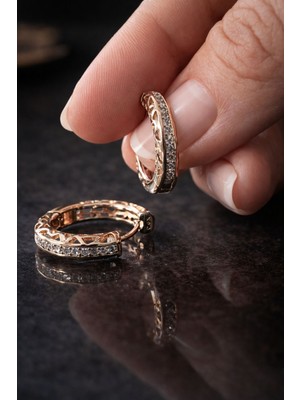 Solène Rose Gold Zirkon Taşlı Halka Küpe