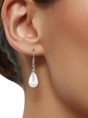 Normadia 925 Ayar Gümüş Kancalı Damla Beyaz Inci Küpe